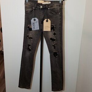 STREET JEANS Mens 30X32 Distressed Skinny Fit Black/Brown Wash Retro Street NWT